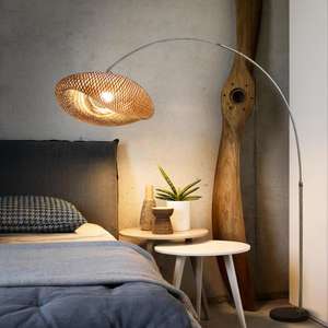 <strong>Funky</strong> Rattan Lampshade Sofa Side Led <strong>Floor</strong> Standing <strong>Lamp</strong> - Product Image 2