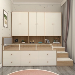 Cama Infantil Multifuncional Moderna de Laminado con <span class=keywords><strong>Armario</strong></span>, Cajones de Almacenamiento y <span class=keywords><strong>Escalera</strong></span> para Dormitorios Pequeños - Product Image 3