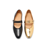 Ballerines en cuir métallisé à nœud pour femmes, chaussures décontractées à enfiler