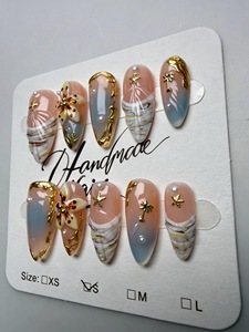 เล็บปลอมทรงสควอวัลทำมือ ลายทรอปิคอลซัมเมอร์โอเชียน ดอกไม้ 3 มิติ ปลาดาว ต้นปาล์ม ใช้ซ้ำได้ หรูหรา เหมาะสำหรับชายหาด ขายส่ง - Product Image 6