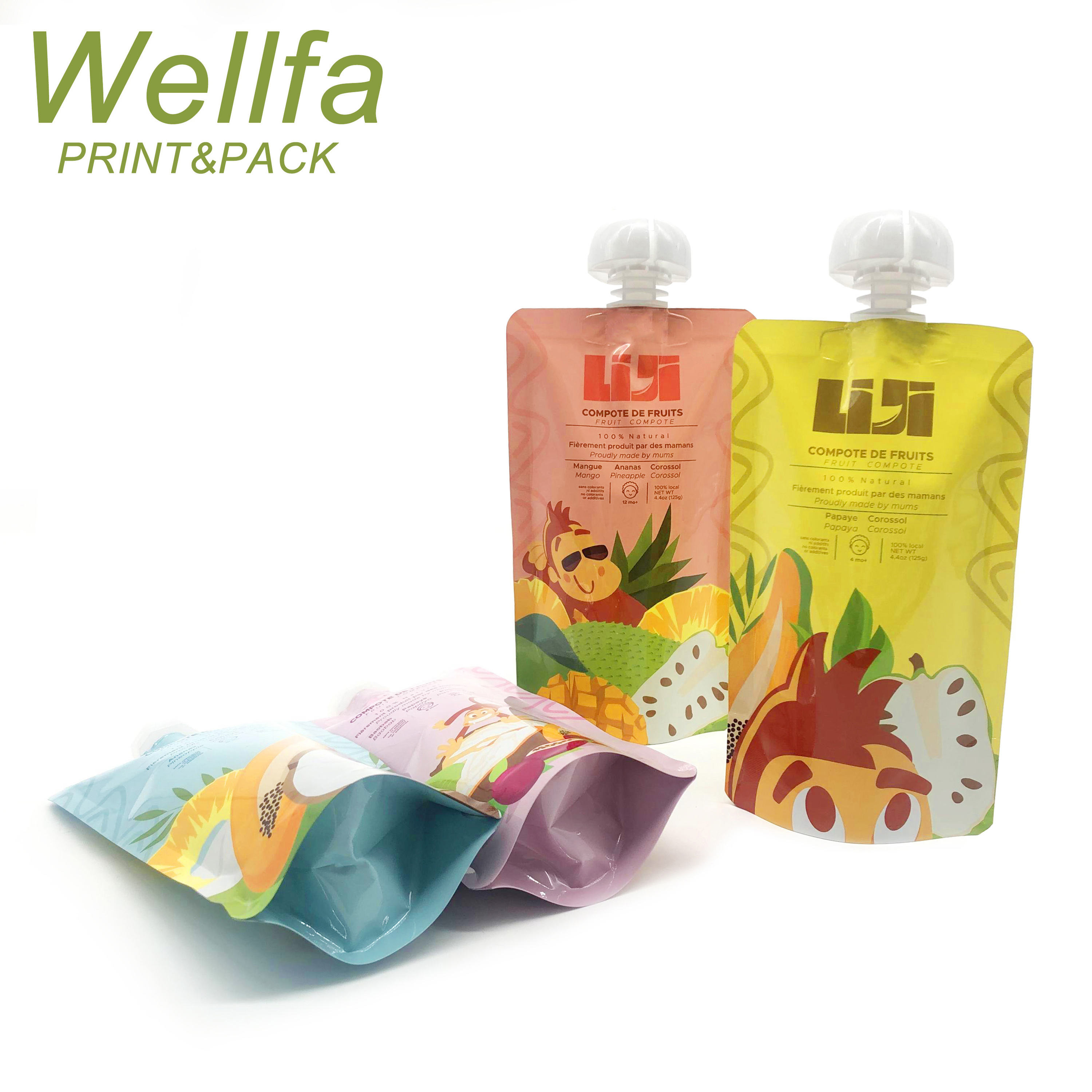 Factory Custom Printed Stand Up Reusable Squeeze Jelly Juice Doypack Packaging Bag Applesauce Fruit Puree Baby Food Spout Pouch