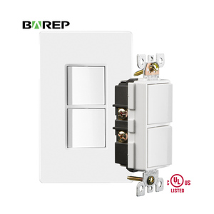 Interruptor de Luz Decorativo Duplo Barep UL Listado, Branco, Monopolar 15A 120V, In-<span class=keywords><strong>Wall</strong></span>, Placa de Parede Incluída - Product Image 1