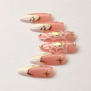 <span class=keywords><strong>Uñas</strong></span> <span class=keywords><strong>Postizas</strong></span> de Material ABS en Forma de Almendra con Relieve Dorado en Forma de Corazón, Decoradas con Diamantes Adhesivos, Más Vendidas - Product Image 2