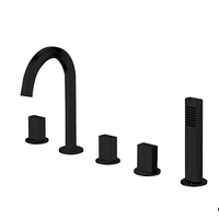 Robinet de baignoire moderne à 3 poignées en laiton doré, à poser sur le rebord, avec mitigeur eau chaude et froide, cartouche céramique et douchette à main