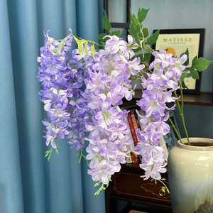 Flores Artificiales de Glicinia Colgantes de Fábrica, Ramas Individuales de 3 Cabezas con Pétalos de Seda y Algodón para Hogar y Hotel - Product Image 1