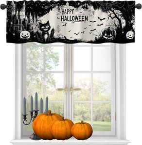 Voilages de fenêtre de cuisine Halloween, motif Corbeau de la forêt effrayante, arbres nus, noir et blanc, personnalisables - Product Image 5