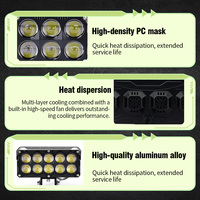 Lampe de travail LED JHS 6 8 10 bicolore 3000K 6000K avec ventilateur de refroidissement, étanche, pour moto, SUV, VTT, excavatrice