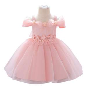 Robe en dentelle florale à épaules dénudées pour bébé fille nouveau-né avec détails en perles, <span class=keywords><strong>tenue</strong></span> de fête élégante de 0 à 2 ans, vente chaude - Product Image 1