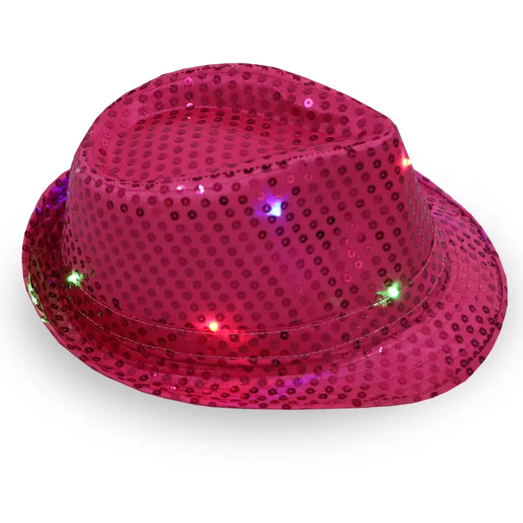 หมวกฟีโดราประดับเลื่อมมีกลิตเตอร์ LED สำหรับงานเลี้ยงพร้อมโลโก้