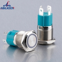 Tombol Tekan logam 16MM saklar IP67 tahan air 12V LED on OFF Latching tombol tekan saklar daya dengan 2 Pin Terminal Solder