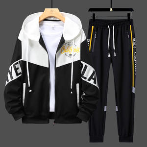 Felpa estiva Casual da uomo in velluto blu traspirante con stampa termica intrecciata a caldo metodo di tessitura autunno primavera Set di capispalla - Product Image 6