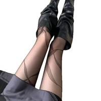Bas cuissardes noirs transparents sexy pour femme, style japonais rétro, en nylon blanc laiteux, avec dentelle, ruban, volants et rayures jacquard