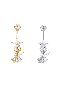 Nouveaux anneaux de <span class=keywords><strong>nombril</strong></span> délicats en forme de fleur d'elfe <span class=keywords><strong>ange</strong></span> avec zircons, hypoallergéniques, en acier inoxydable, <span class=keywords><strong>piercing</strong></span> pour femmes et hommes, couleur or et argent, bijoux - Product Image 1