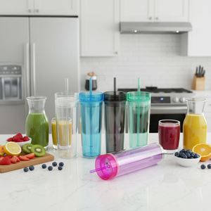16Oz Personalized Insulated Double Wall Acrylic Skinny Tumbler <b>Cups</b> With Plastic <b>Lid</b> <b>and</b> <b>Straw</b> - Product Image 3