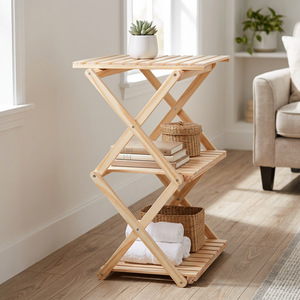 Étagère de rangement pliable en bois de radiata naturel - Unité d'étagères à 2/3/4 niveaux, finition PU robuste et design peu encombrant pour la maison et le sous-sol - Product Image 5