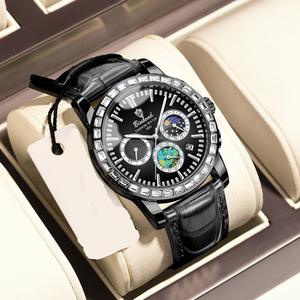 Montre-bracelet à quartz étanche BINBOND pour homme, 43 mm, avec cadran ciel étoilé, chronographe, bracelet en cuir et phase de lune - Product Image 4