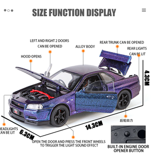 รถโมเดลของเล่นไดแคสต์อัลลอยด์ <span class=keywords><strong>GTR</strong></span> Skyline ขนาด 1/32 แบบดึงถอยหลัง พร้อมกล่องสี-ของขวัญสำหรับเด็ก - Product Image 4