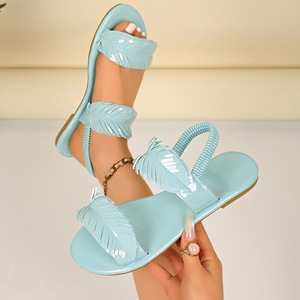 New Large Fairy Style Gentle Flat Bottom Women <b>Sandals</b> Fashion Leaf Decoration <b>Elastic</b> Band Casual Open Toed Beach <b>Sandals</b> - Product Image 6