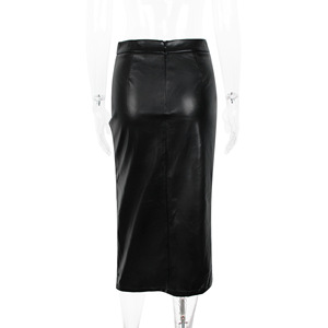 <span class=keywords><strong>Jupe</strong></span> mi-longue en <span class=keywords><strong>cuir</strong></span> pour femmes <span class=keywords><strong>Jupe</strong></span> fendue sexy à taille haute avec <span class=keywords><strong>fermeture</strong></span> éclair sur le <span class=keywords><strong>devant</strong></span> <span class=keywords><strong>Jupe</strong></span> pliée en faux <span class=keywords><strong>cuir</strong></span> noir pour femmes - Product Image 6