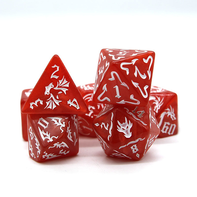 Wholesale 7-Sided Red Dragon Dice Set White Oil-Printed Acrylic Dice