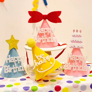 Boy Girl Adult Birthday Party Decorations Kids Toys Baby Show 1pcs Cute Birthday Hat Pink Blue Non-woven Felt Birthday Caps