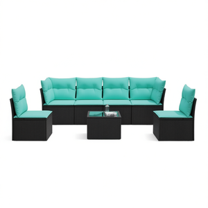 Set di divani da giardino in polyrattan nero da 7 pezzi con cuscini, mobili da esterno in stile contemporaneo, posti a sedere per 7 persone - Product Image 1