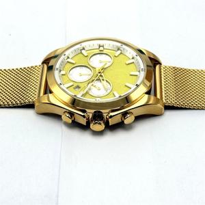 <span class=keywords><strong>Montre</strong></span> en acier inoxydable pour homme, cadran jaune texturé en coton, chronographe, bracelet milanais, quartz, étanche, fenêtre de date, qualité supérieure - Product Image 5
