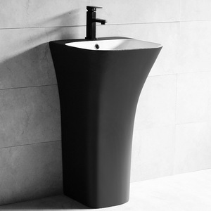Lavabo de Cerámica Creativo con Pedestal Irregular, Lavabo de Pie para Baño, de un Solo Orificio, Acabado Liso y Brillante - Product Image 1
