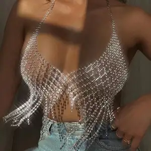 Rantai Bikini Rumbai Berlian Imitasi, Perhiasan Mewah untuk Klub Malam, Pantai Hip Hop, Rantai Tubuh