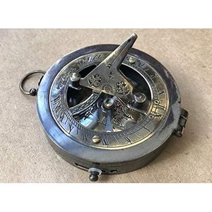 ALFA NAUTICAL Brass Compass with Sundial Analog <b>Multi</b>-Function 3 Inch Hiking Navigation Pointing Guide Hanging Ring Type - Product Image 1