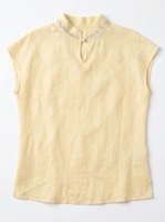 Chemise d'été décontractée sans manches en lin mélangé brodé à col cranté personnalisable