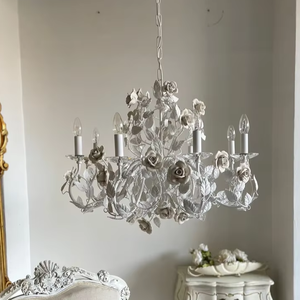 Lampadario in ceramica bianca 8 luci in ferro battuto forgiato a <span class=keywords><strong>mano</strong></span> - Product Image 2