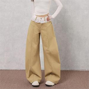 Phụ nữ mùa thu 2025 kaki chân rộng kaki cao ren-up DENIM THÊU thẳng giảm béo cong HEM tùy chỉnh đơn đặt hàng thoải mái phù hợp - Product Image 2