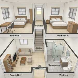 新非洲风格别墅设计：多层住宅建筑规划，带5个卧室和2个车库 - Product Image 4