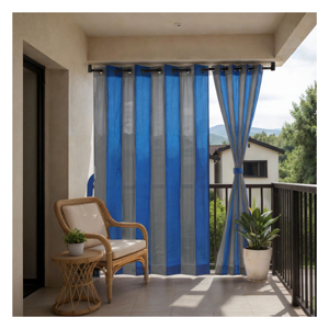 Sun Block Stripe Outdoor Curtain 180 GSM Blue Grey with Modern Dual Tone Stripes for Stylish Patio Privacy UV Protection - Product Image 1