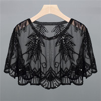 Châles et écharpes de soirée élégants en maille brodée de sequins à motif de feuilles, col rond, pour femmes, vente en gros, collection printemps