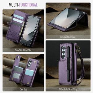 2025 nouvelle tendance S24 <span class=keywords><strong>Ultra</strong></span> S23 <span class=keywords><strong>S22</strong></span> S21 S20 coque de téléphone en cuir sans fil protégé par RFID Compatible Z pli 6 étui à cartes inclus - Product Image 4