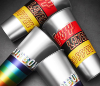 Gobelet à bulles jetable en plastique PP de 500 ml avec couvercles, logo personnalisé, design arc-en-ciel noir rigide pour jus, lait et café