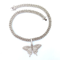 Hip Hop glacé Bling 9MM Miami chaîne cubaine avec alliage et strass papillon pendentif Chokers bijoux