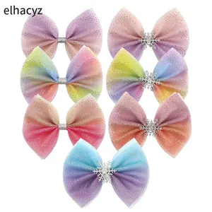 Popular High Quality Christmas Hair Accessories Children Hair Clips Glitter Gauze Snowflake Bow Hairpin For Girls