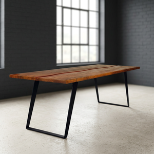 Modern Vintage Industrial Adjustable <b>Foldable</b> Wooden Rectangle Dining <b>Table</b> Set Metal <b>Legs</b> 6-Seater Hotel Use No Assembly - Product Image 3