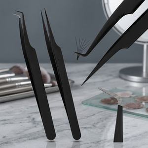 Ensemble de 3 pinces à cils marron pour extensions de cils, pointe incurvée, isolation de précision, acier inoxydable, outils de beauté pour salon - Product Image 2