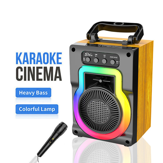 ZQS14102 Mini Portable Audio Integrated Microphone Home Singing Karaoke Family Wireless BT Outdoor Portable Speaker with Mics