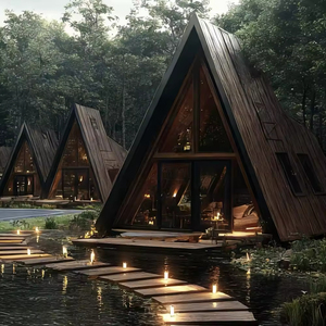 Kits de maisons préfabriquées modulaires détachables en forme de A, style bois, pour projets hôteliers, resorts <span class=keywords><strong>et</strong></span> usage commercial - Product Image 1
