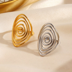 Bague rotative en acier inoxydable, design simple et tendance, motif spirale, ligne géométrique, pour femme - Product Image 3