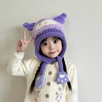 Gorro de punto de felpa con orejeras de dibujos animados para bebé, gorro cálido de lana para otoño e invierno, gorro unisex para niños
