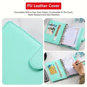 A5 6 Metal Leather Hardcover <b>Ring</b> Six Holes Pu A6 Leather Organizer/Planner with Card Holder Budget Saving Gift <b>Binder</b> Personal - Product Image 5