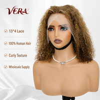 Rambut Manusia Remy 12A Grosir, Wig Bob Keriting Pendek 13x4 Lace Front dengan Kepadatan 200% Premium Mewah Highlight P4/27 untuk Wanita