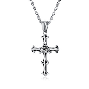 Ancient Egyptian Eye of Horus Cross Pendant, Niche Design, Artistic Retro Versatile Sweater <b>Chain</b>, <b>Titanium</b> Steel Pendant - Product Image 5