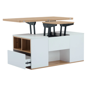 <span class=keywords><strong>Table</strong></span> <span class=keywords><strong>basse</strong></span> en bois blanc multifonctionnelle <span class=keywords><strong>relevable</strong></span> avec 2 tables, <span class=keywords><strong>design</strong></span> bicolore, <span class=keywords><strong>table</strong></span> de rangement pour salon, <span class=keywords><strong>table</strong></span> centrale - Product Image 1